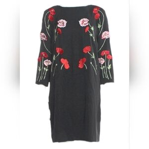 ♧$3,700 OSCAR DE LA RENTA BLACK SILK FLORAL EMBROID RUNWAY DRESS US 6